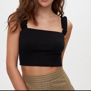 NWOT Aritzia Sunday Best Firecracker Black cropped ruffle strap top X-Small